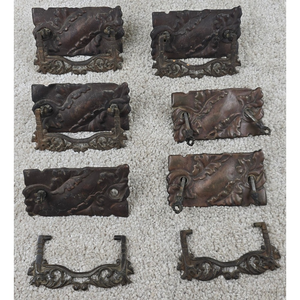 5 Vintage Ornate Bail Drawer Pulls Extra Backplate 3in Bore Antique Style